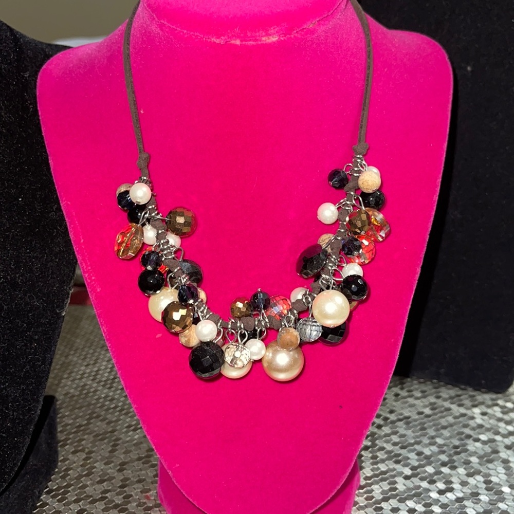 Beautiful beaded necklace with suede cord